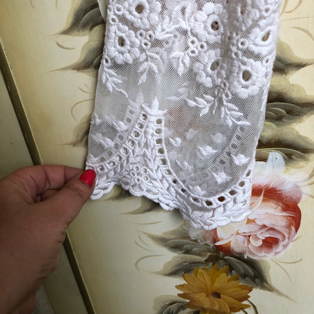 Karen Kane Sheer Embroidered Top Off White - Picture 4 of 5